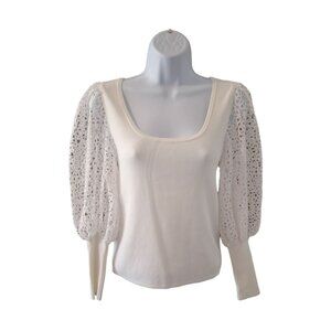 New York Company 7th Avenue Womens Top Small White Lace Balloon Sleeve Fairycore